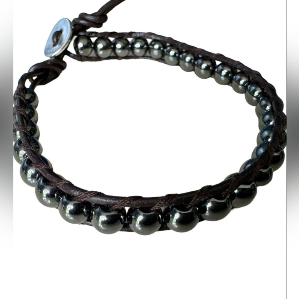 Bracelet by Lizou Stamped Metallic Black Pearl Wrap Designed  12"